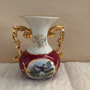 Beautiful small vase L.B Limoges porcelain art red gold couple dancing